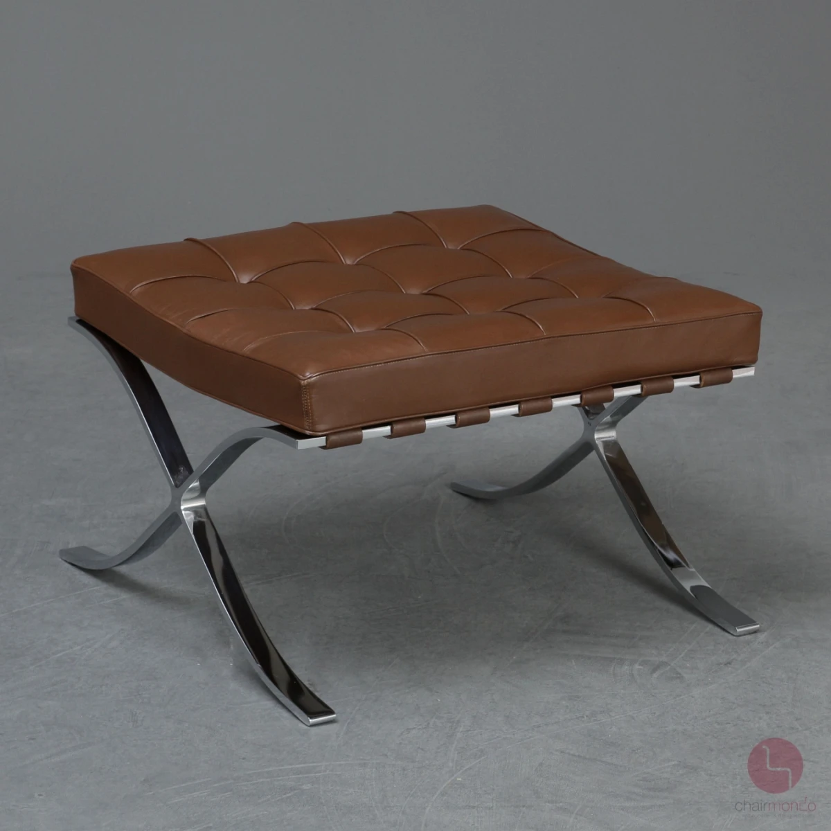 Knoll Barcelona Chair mit Ottoman mit braunem Leder gebraucht