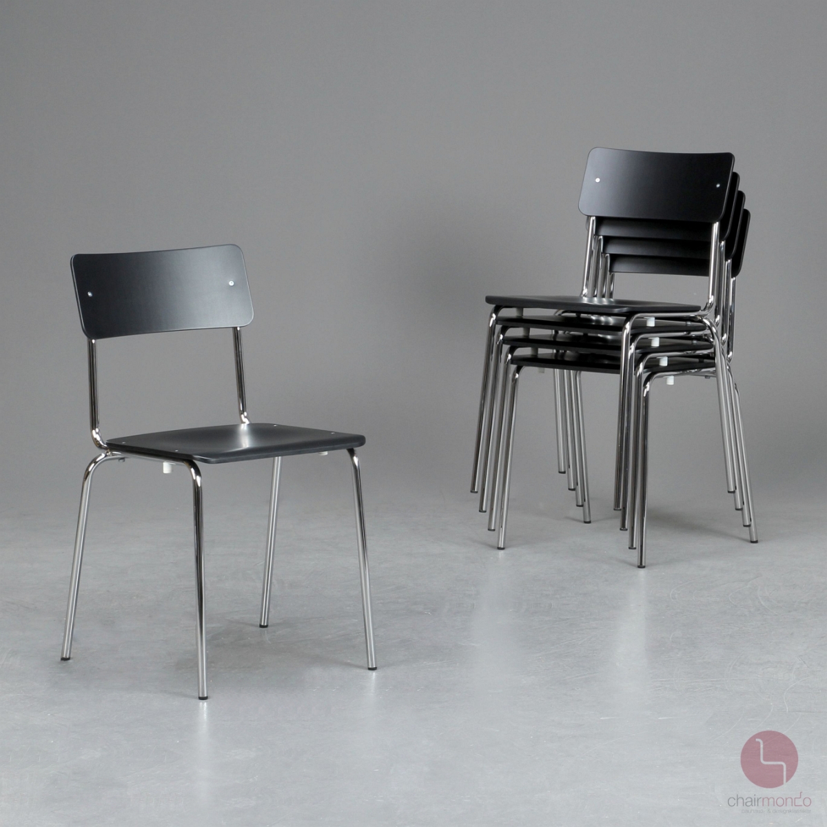 L&C Stendal Comeback Stuhl Schwarz stapelbar, Gestell verchromt