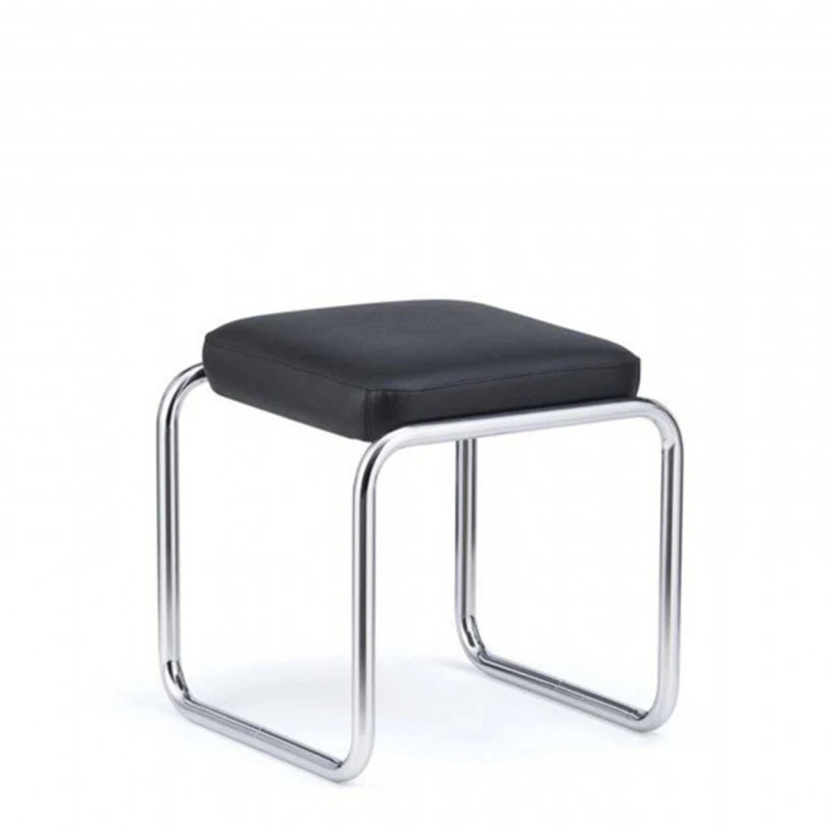 L&C stendal Bauhaus Hocker layko mit Lederbezug in nero schwarz Gestell verchromt