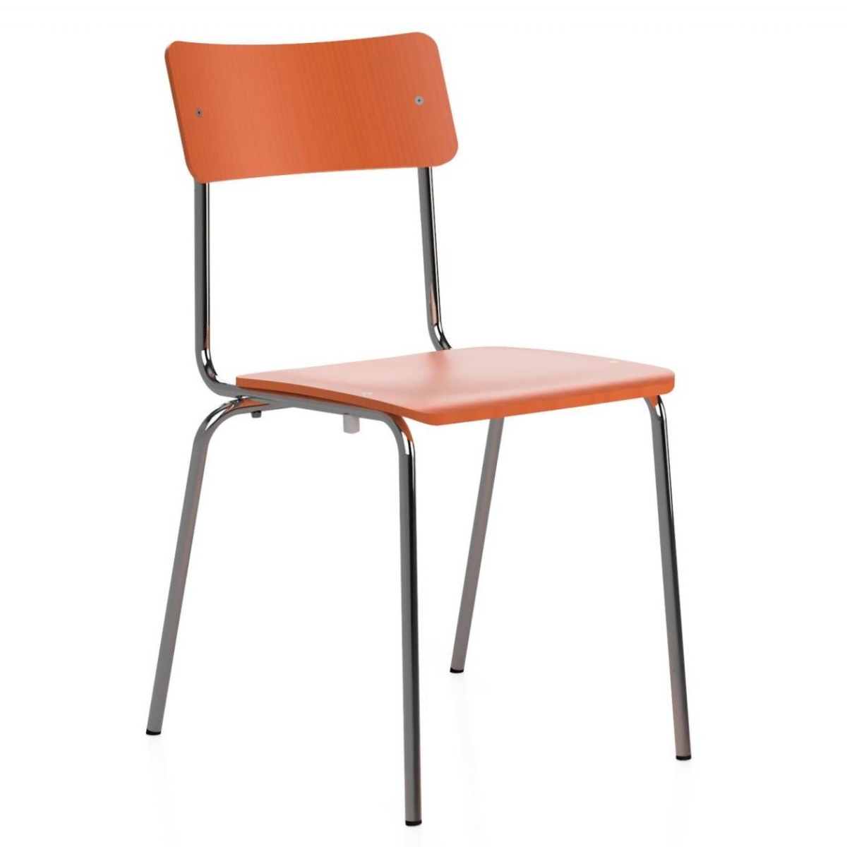 L&C Stendal Comeback Stuhl mit Gestell aus Stahlroht und Stitz- und Rückenfläche in signalorange gebeiztem Buchenschichtholz