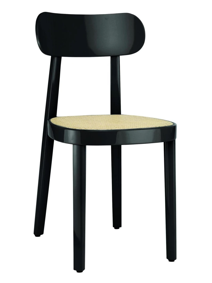 Thonet 118 Stuhl in Hochglanzoptik, Farbe RAL 9005 Schwarz, aus Buchenholz mit Wiener Geflecht