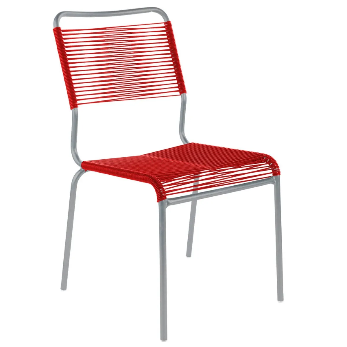 Schaffner Rigi Stuhl rot zweifarbig Gestell Grau– wetterfest, stapelbar & Swiss-Mad