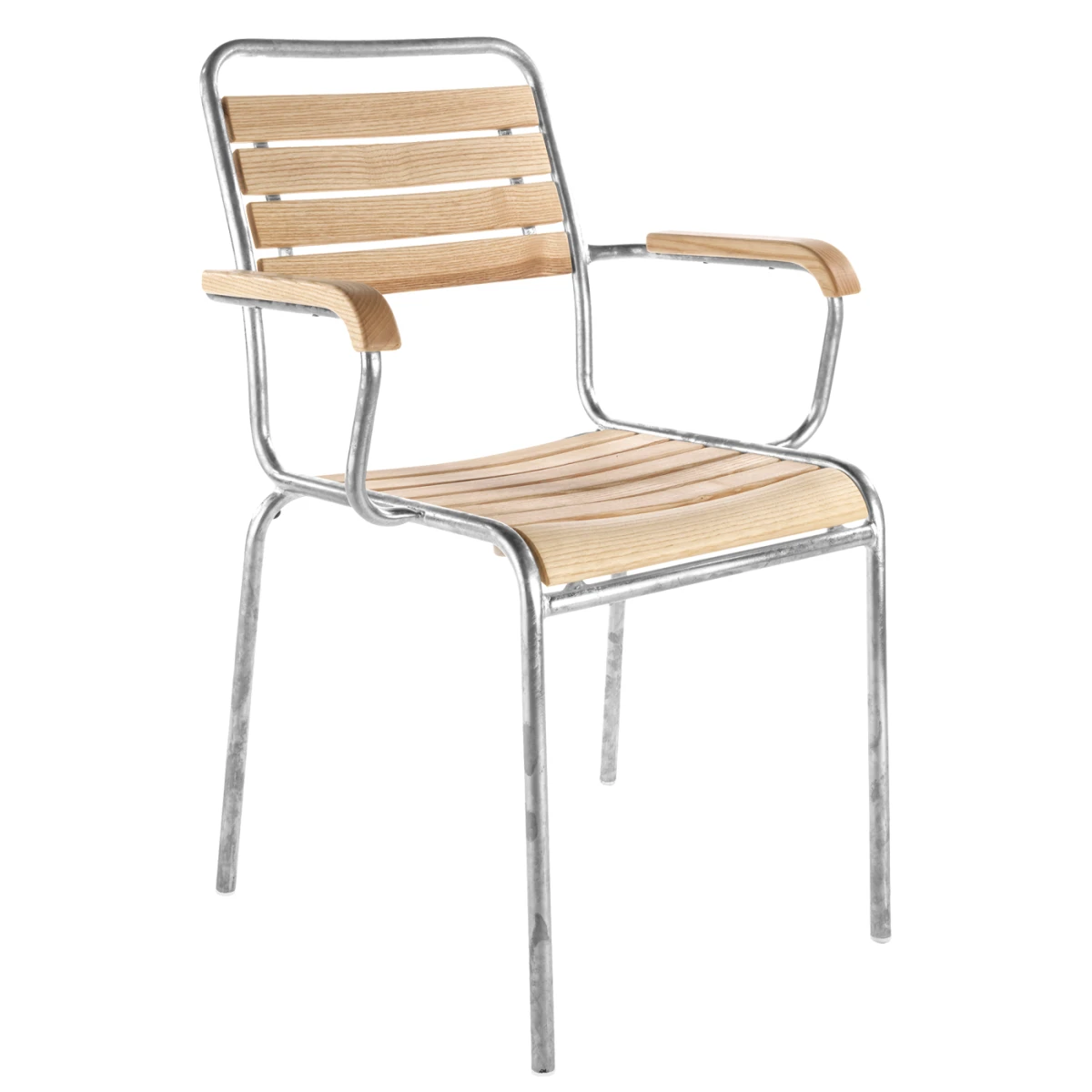 Schaffner Rigi Holz Stuhl mit Armlehnen Beige zweifarbig Gestell Grau, feuerverzinkt – wetterfest, stapelbar & Swiss-Made
