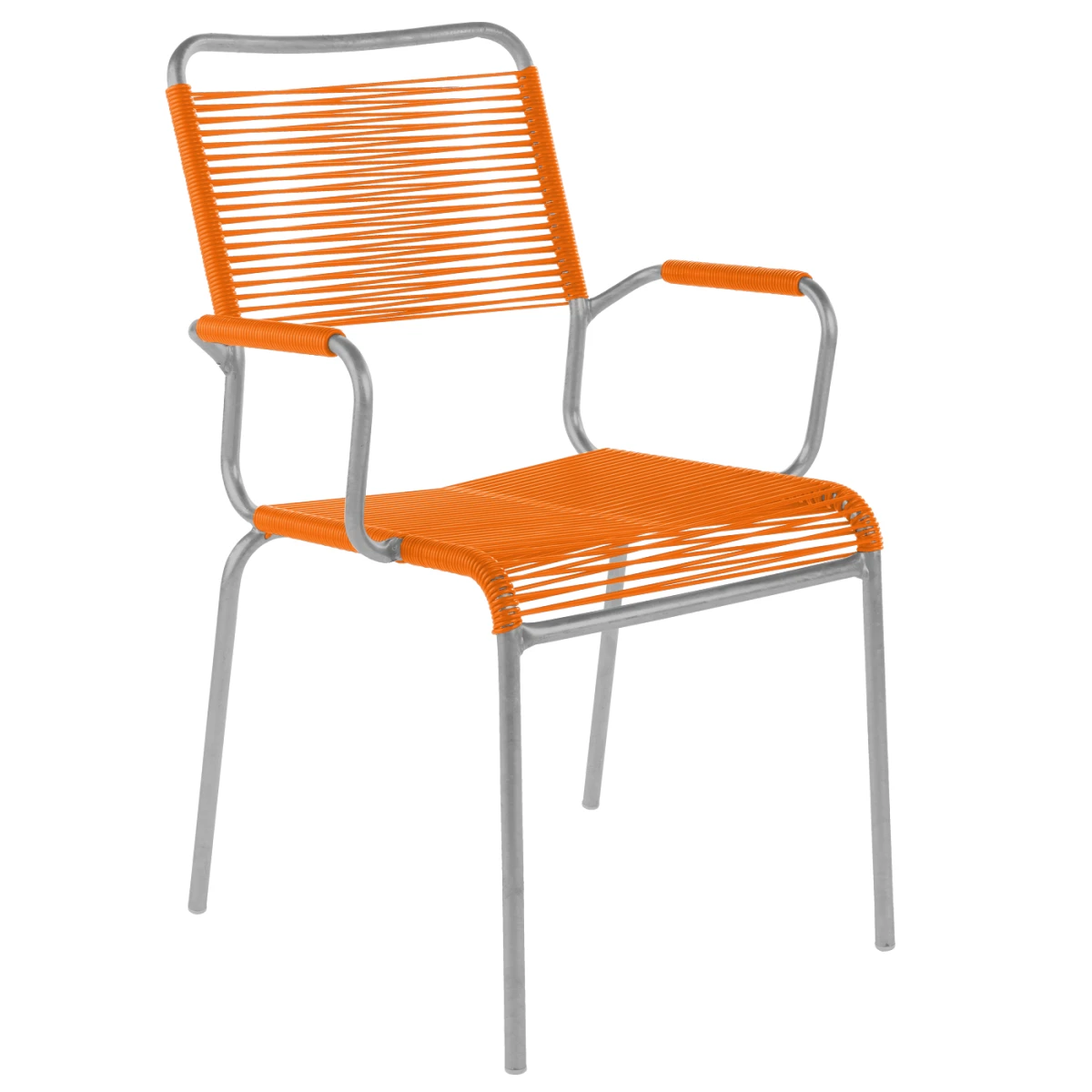 Schaffner Rigi Stuhl mit Armlehnen orange zweifarbig Gestell Grau– wetterfest, stapelbar & Swiss-Made