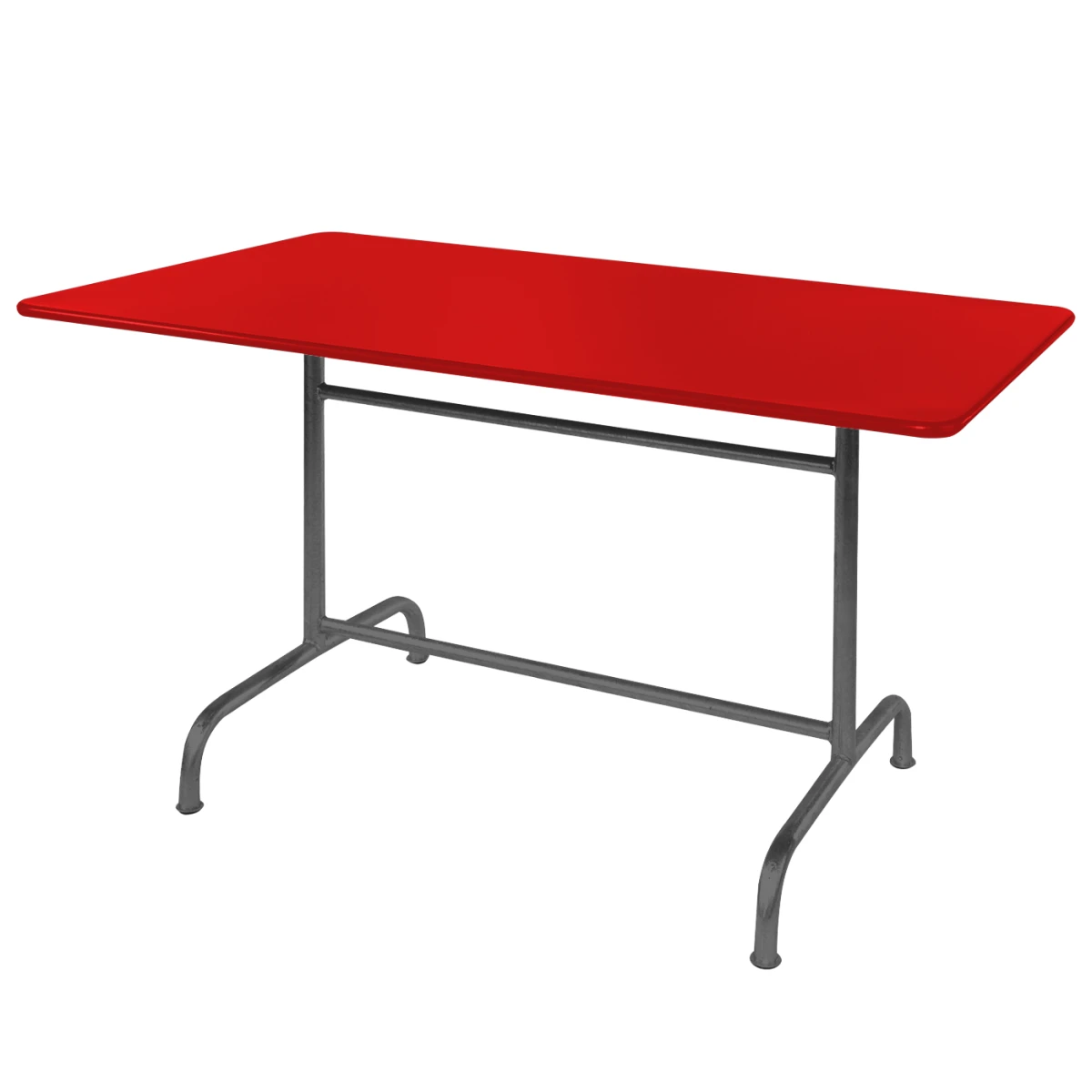 Rigi Metalltisch mit roter Tischplatte und schwarzem Gestell Rigi Metalltisch mit roter Tischplatte und schwarzem Gestell