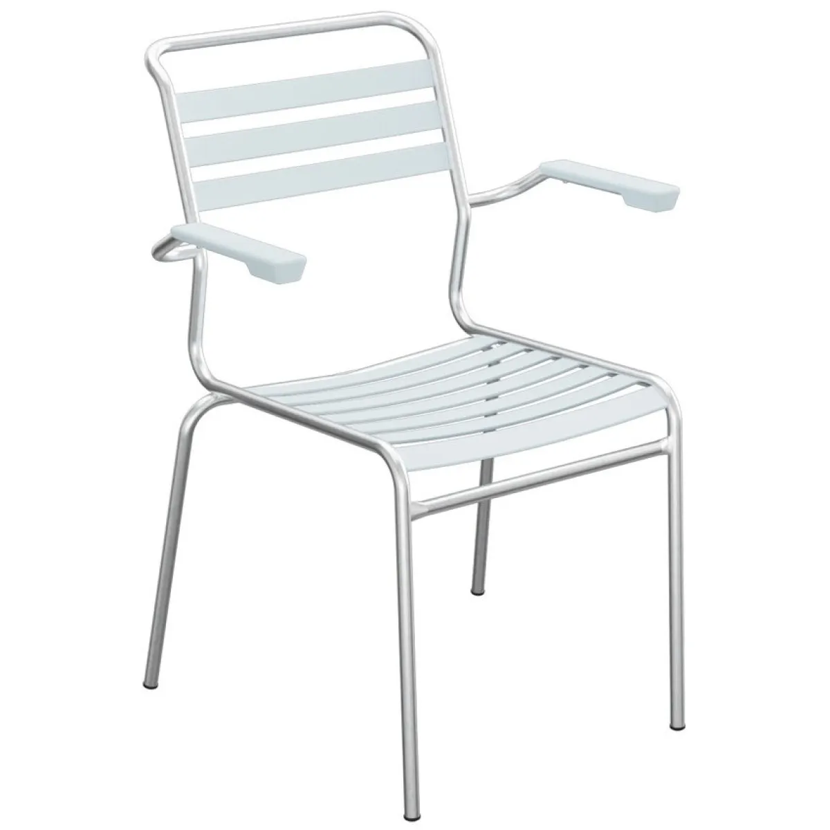 Schaffner Säntis Stuhl mit PVC Lättli in pastellblau und feuerverzinktem Gestell