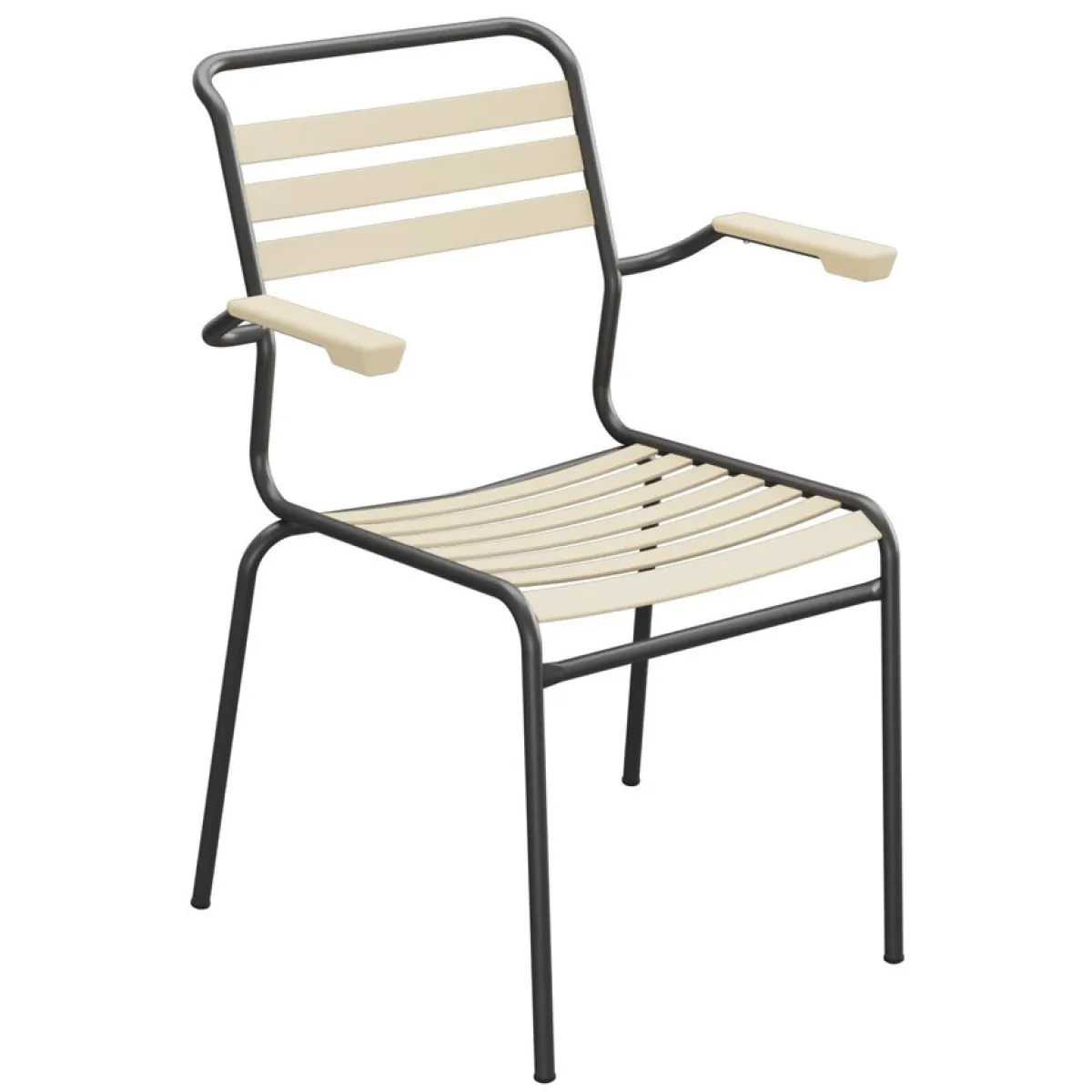 Schaffner Säntis Stuhl mit PVC Lättli in pastellbraun und Gestell in graphit