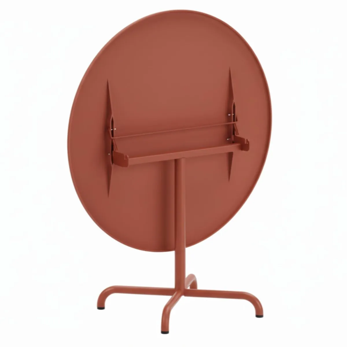 Schaffner Davos runder Glasfaser Esstisch in terracotta abgeklappt