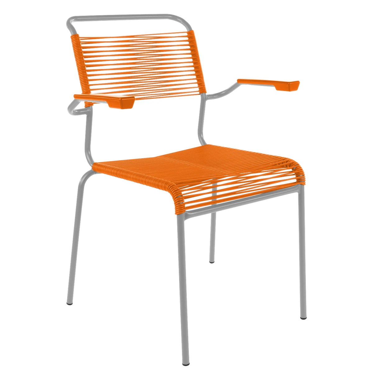 Schaffner Säntis Stuhl mit Armlehnen orange zweifarbig Gestell Grau– wetterfest, stapelbar & Swiss-Made Schaffner Säntis Stuhl mit Armlehnen orange zweifarbig Gestell Grau– wetterfest, stapelbar & Swiss-Made