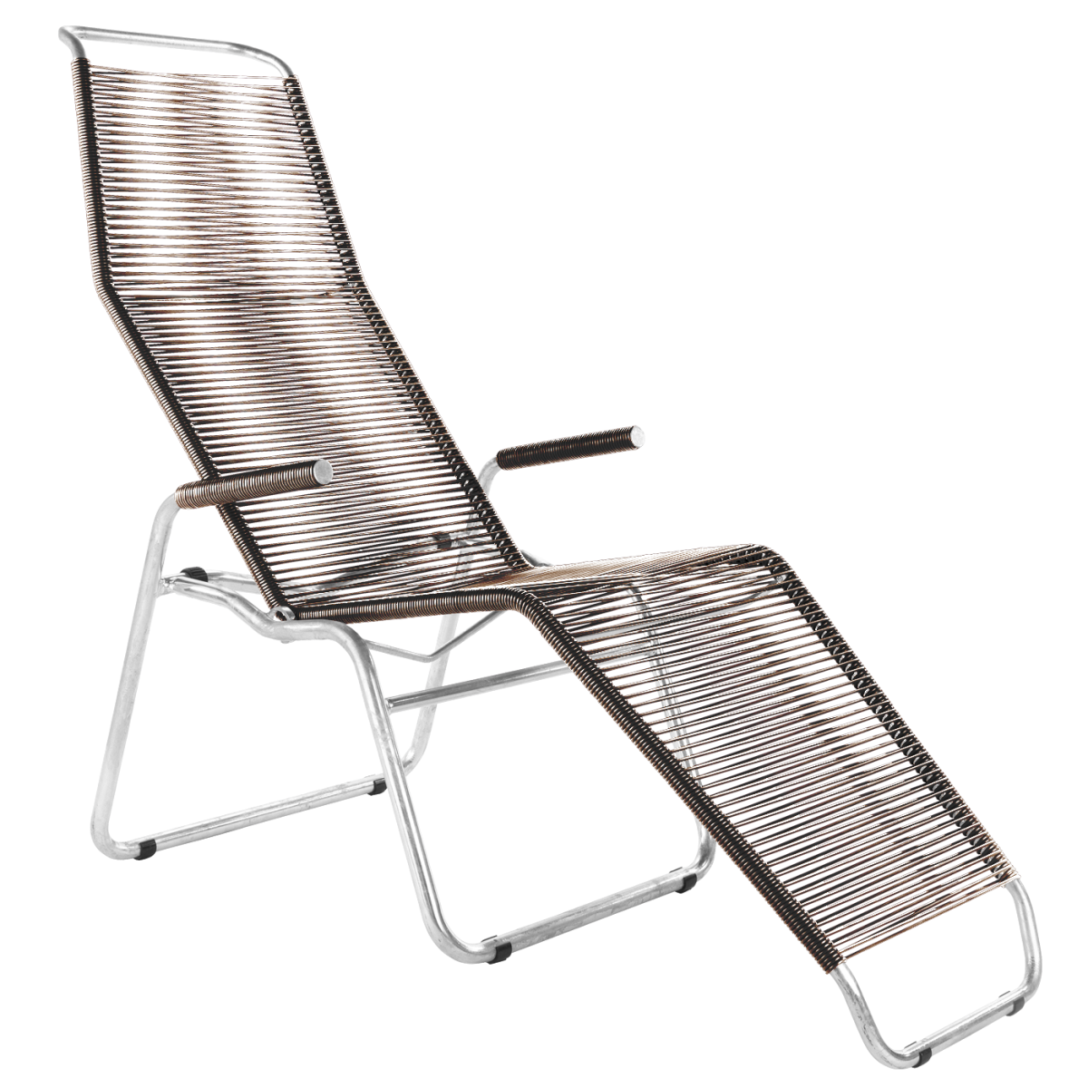 Schaffner Säntis Liegestuhl mit Armlehnen Braun mit chrom Gestell