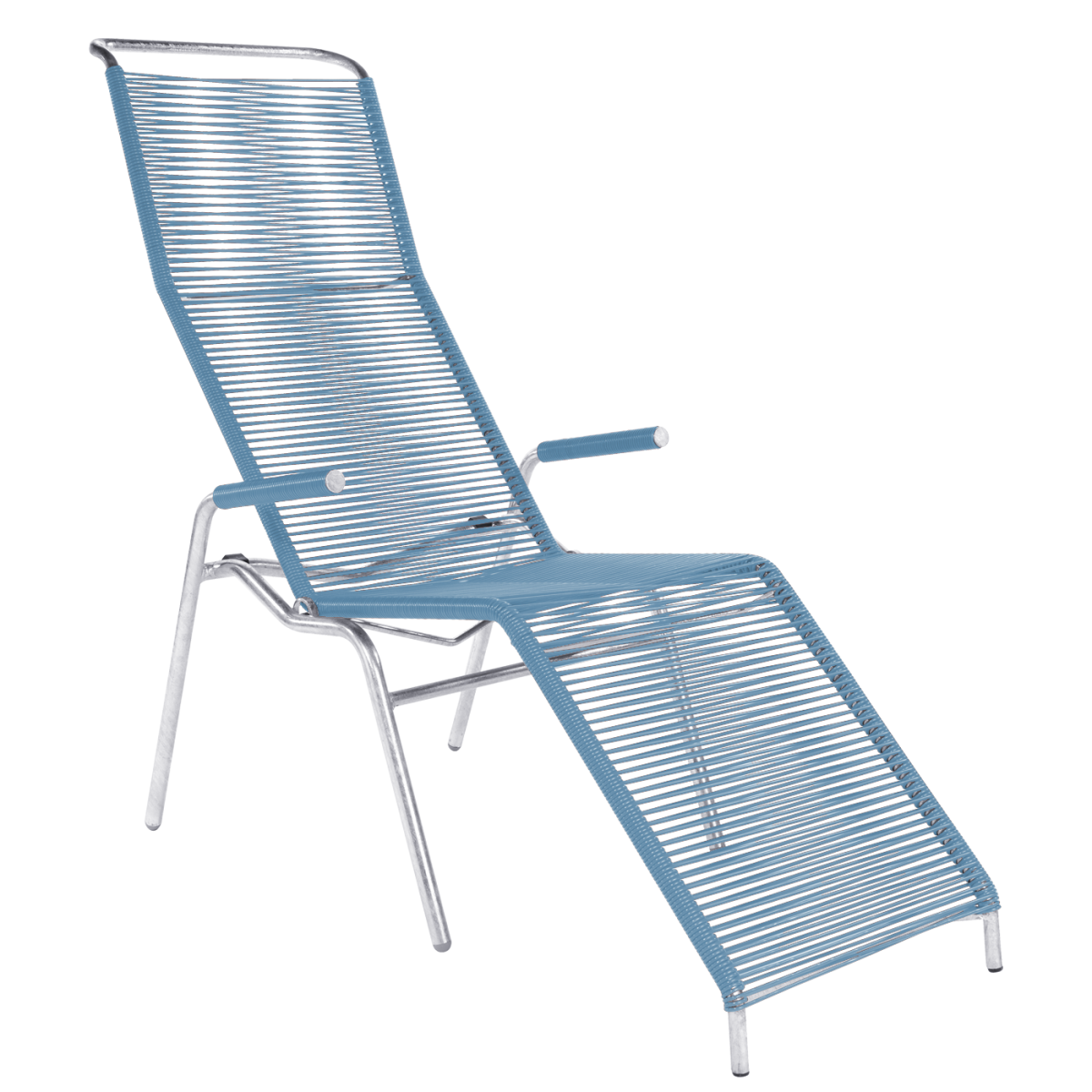 Schaffner Säntis Liegestuhl mit Armlehnen Blau mit chrom Gestell