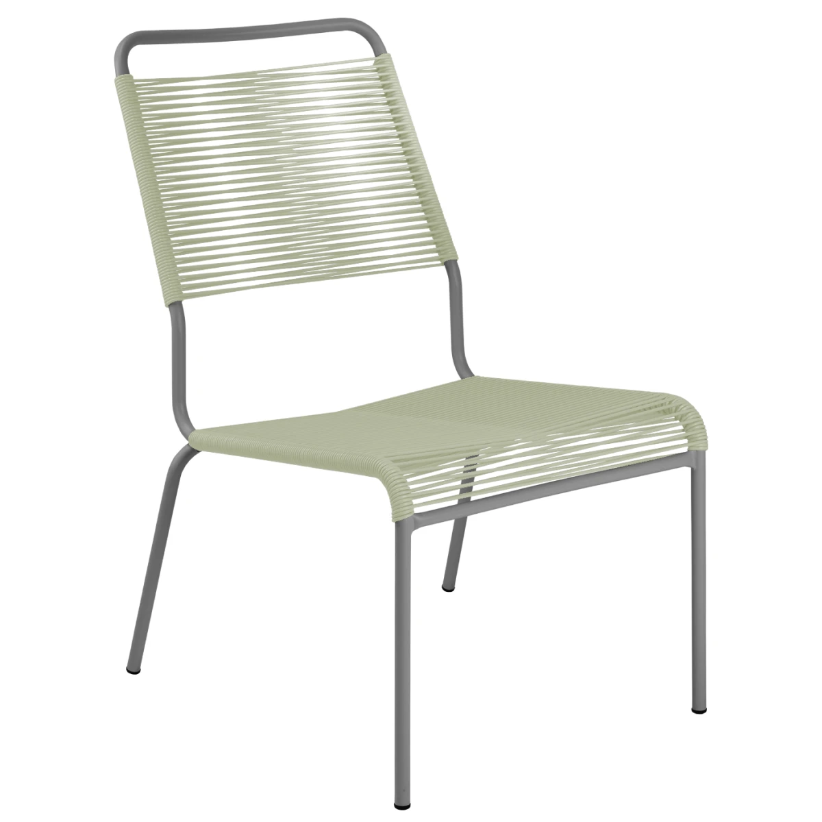 Spaghetti Lounger mit pastellgrüner Bespannung und anthrazitfarbenem Gestell – Vorderansicht Spaghetti Lounger mit pastellgrüner Bespannung und anthrazitfarbenem Gestell – Vorderansicht