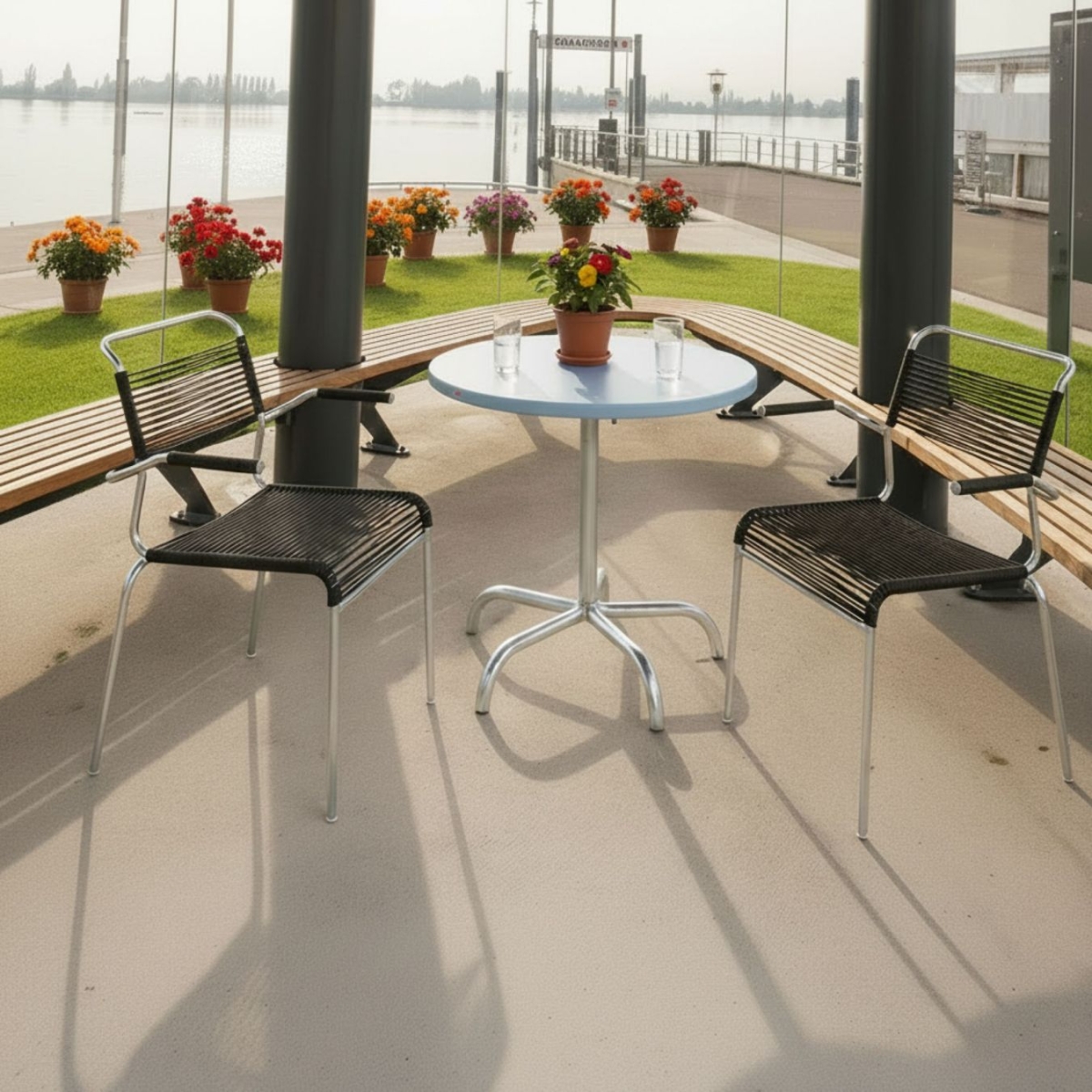 Schaffner Säntis Spaghetti Stuhl mit OceanYarn® in anthrazit Ambientebild