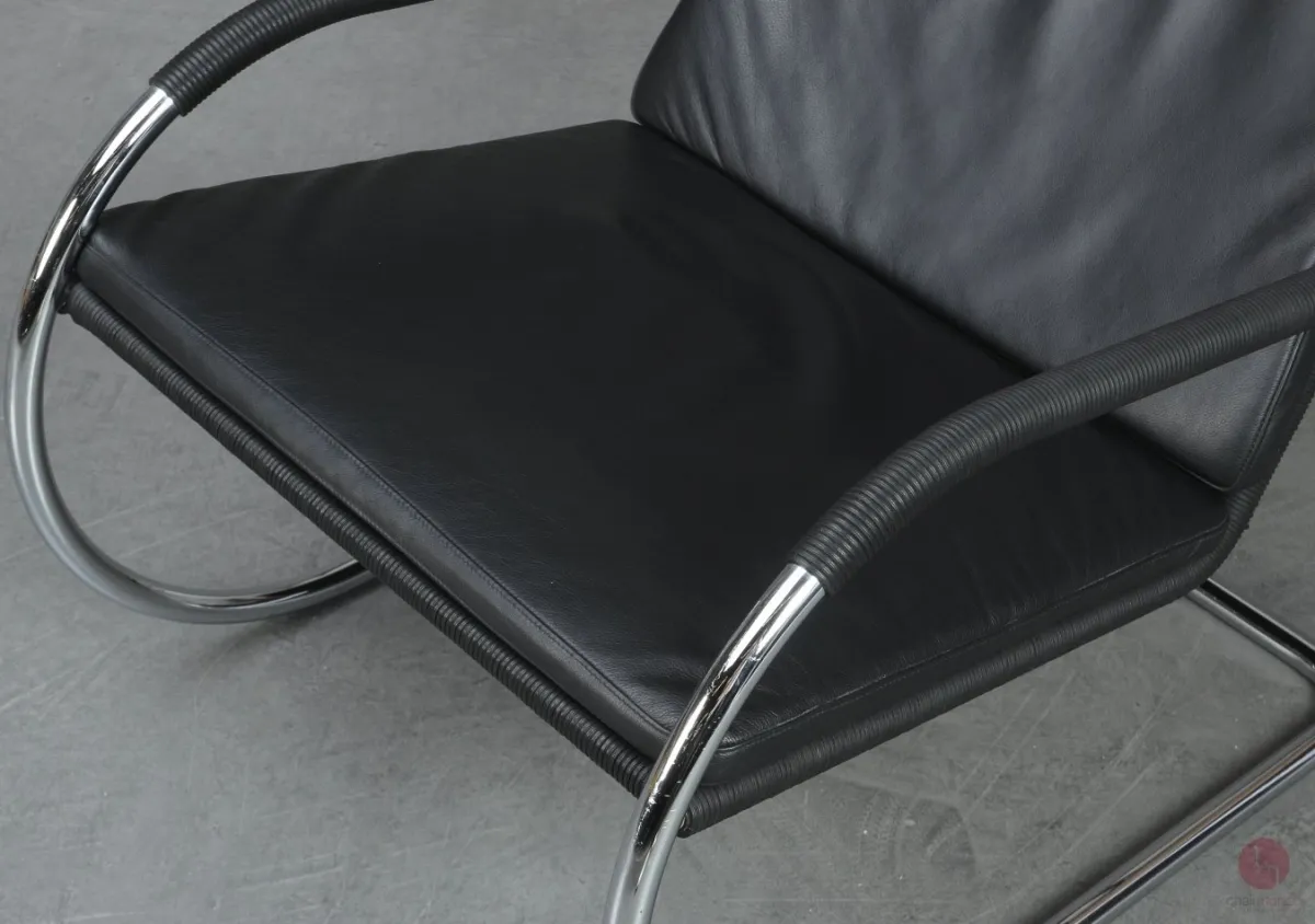 Tecta D35 Lounge Sessel mit schwarzem Leder und Gefelcht gebraucht