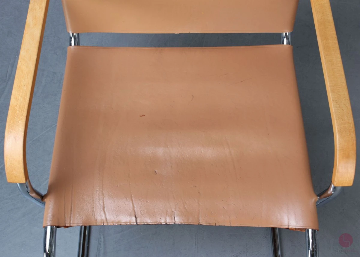 Tecta Triennale Freischwinger Sessel by Franco Albini mit beigem Leder gebraucht Tecta Triennale Freischwinger Sessel by Franco Albini mit beigem Leder gebraucht