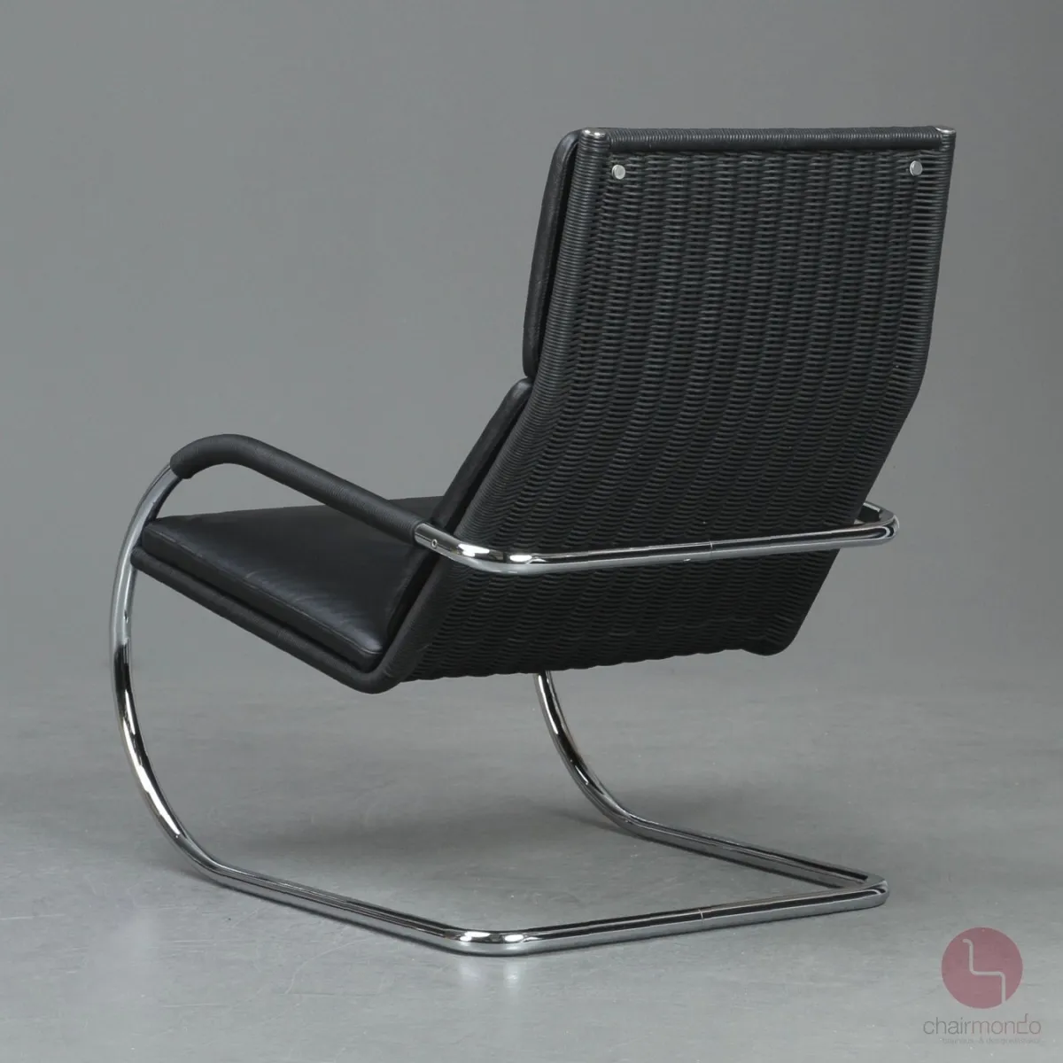 Tecta D35 Lounge Sessel mit schwarzem Leder und Gefelcht gebraucht