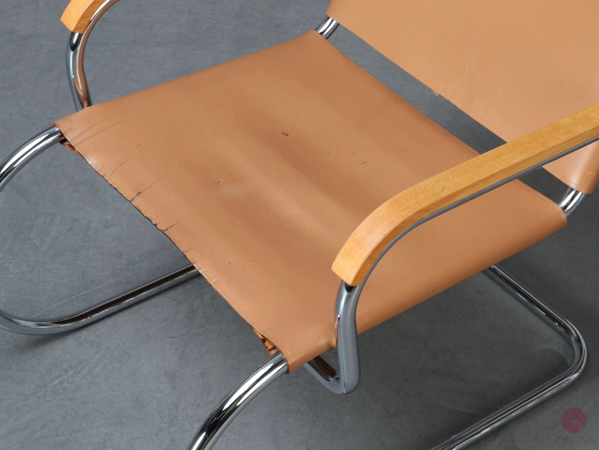 Tecta Triennale Freischwinger Sessel by Franco Albini mit beigem Leder gebraucht Tecta Triennale Freischwinger Sessel by Franco Albini mit beigem Leder gebraucht