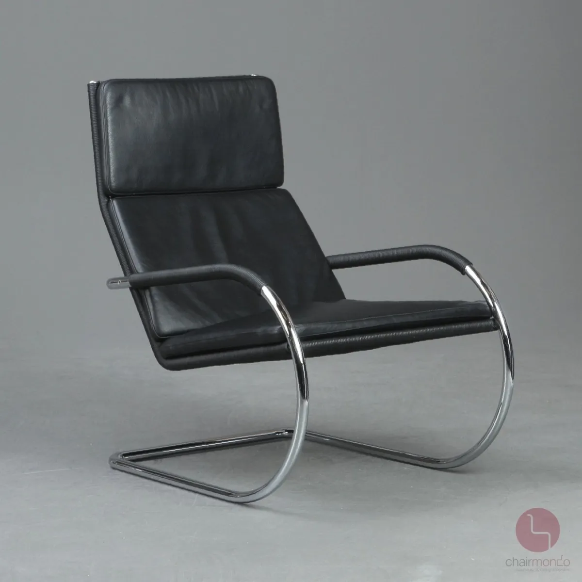 Tecta D35 Lounge Sessel mit schwarzem Leder und Gefelcht gebraucht