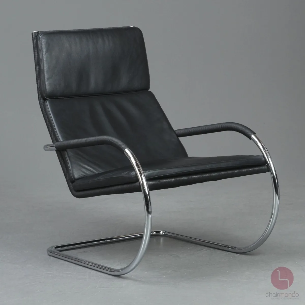 Tecta D35 Lounge Sessel mit schwarzem Leder und Gefelcht gebraucht