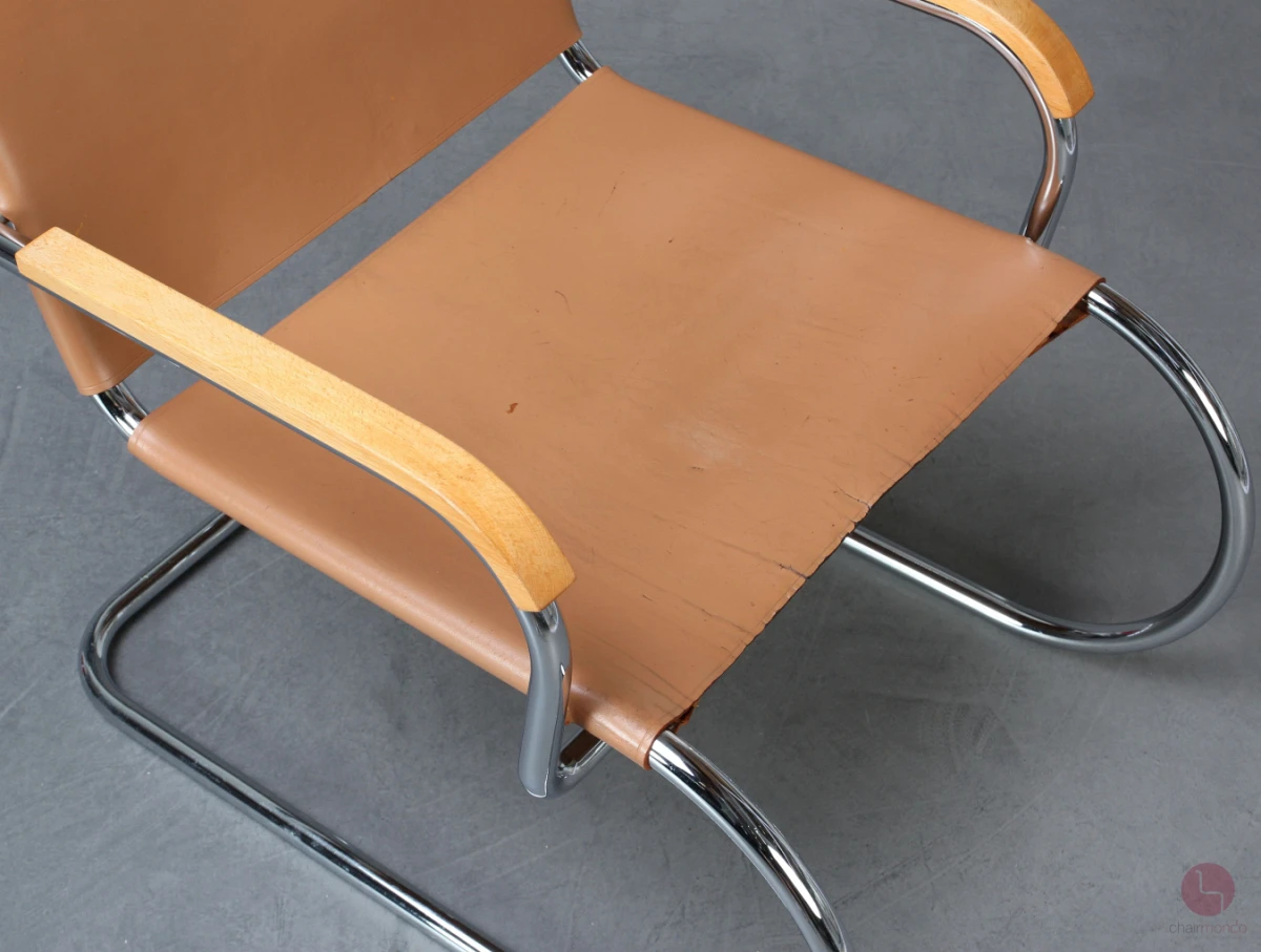 Tecta Triennale Freischwinger Sessel by Franco Albini mit beigem Leder gebraucht Tecta Triennale Freischwinger Sessel by Franco Albini mit beigem Leder gebraucht