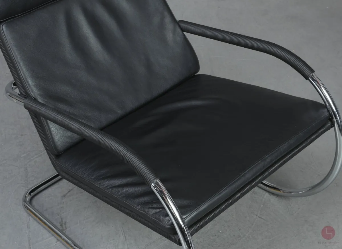 Tecta D35 Lounge Sessel mit schwarzem Leder und Gefelcht gebraucht