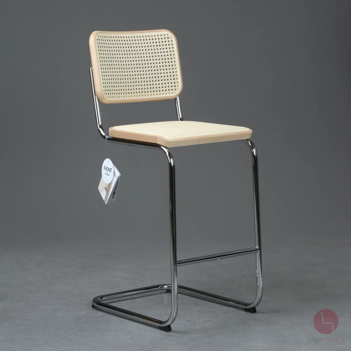 Thonet S32 VH Barhocker in Bucke klar lackiert mit Wiener Geflecht hell