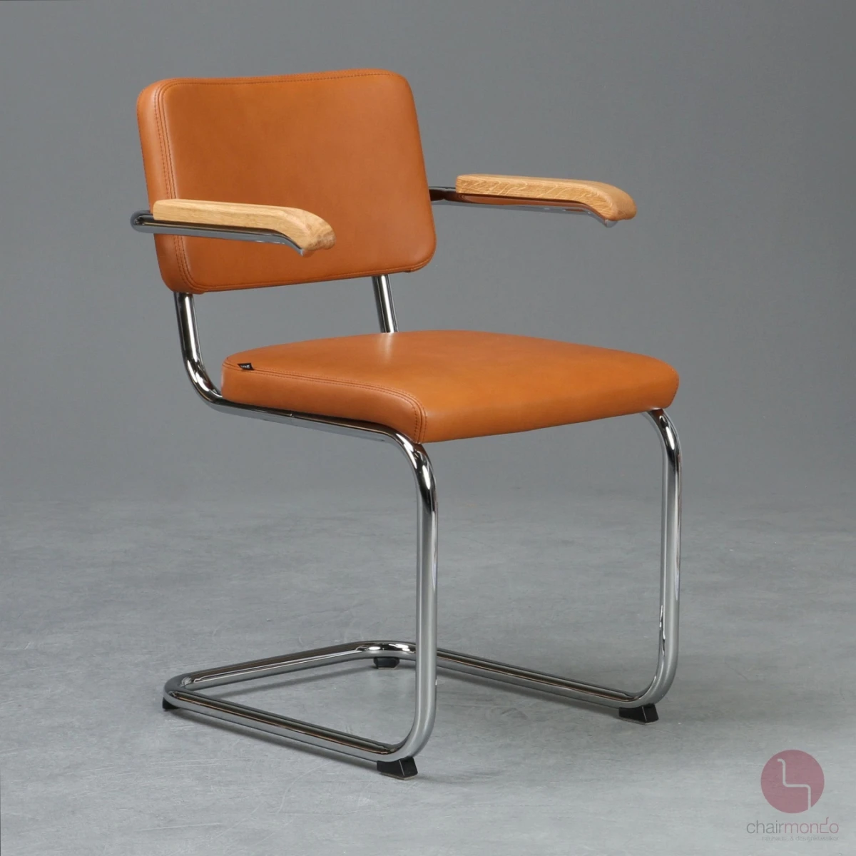 Thonet-S64-PV-Nappaleder-Cognac Eiche Armlehnen