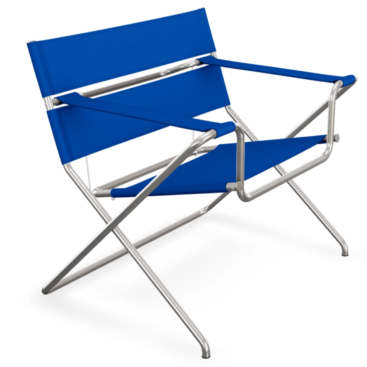 Tecta D4 faltbarer Sessel mit blauen Bauhaus Gurten von links oben Tecta D4 faltbarer Sessel mit blauen Bauhaus Gurten von links oben