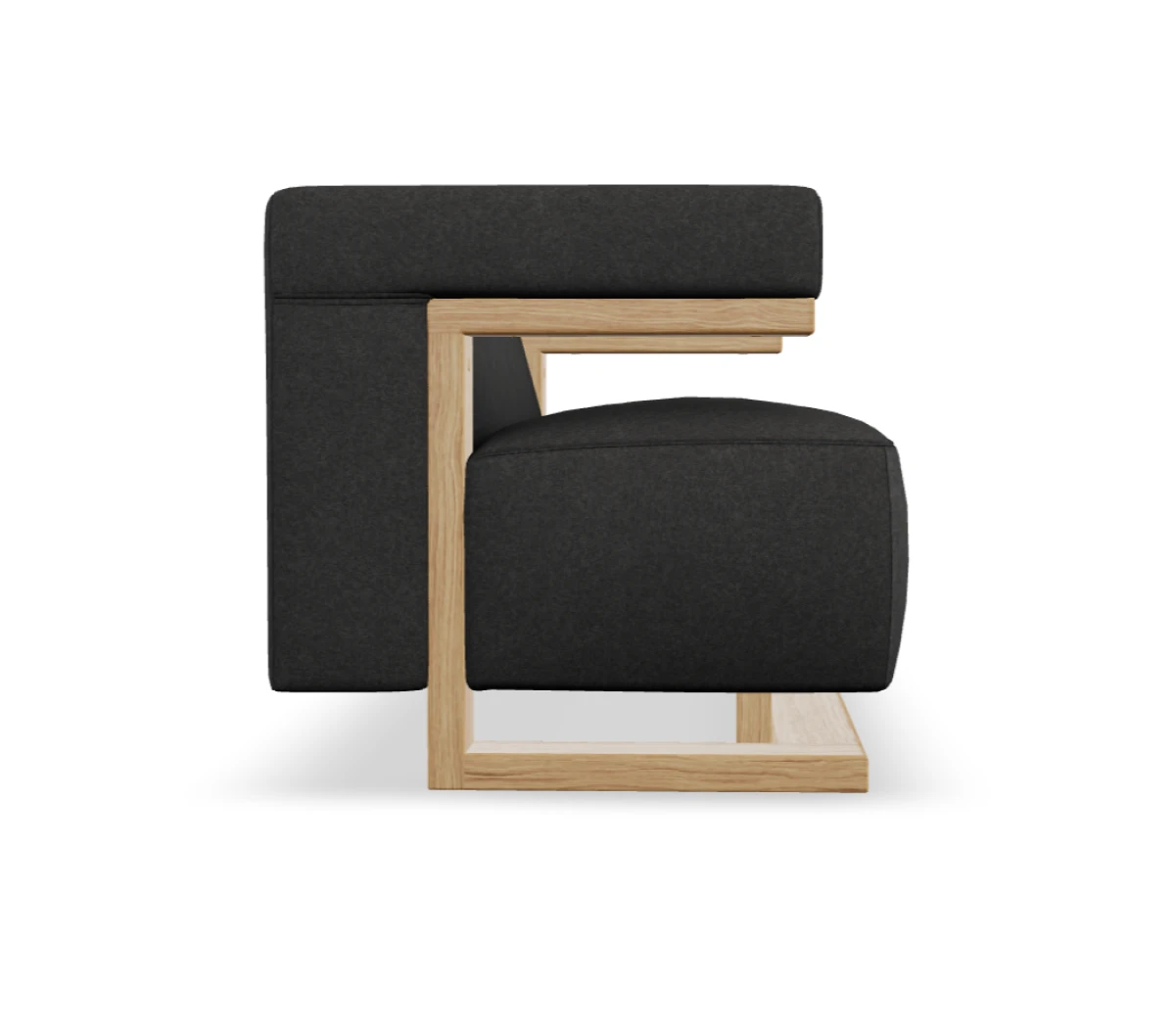 Tecta F51-2 Sofa mit Kavallerietuch Bezug anthrazit Gestell Eiche massiv Seitenansicht Tecta F51-2 Sofa mit Kavallerietuch Bezug anthrazit Gestell Eiche massiv Seitenansicht