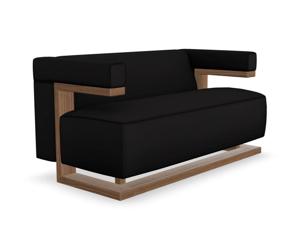 Tecta F51-2 Sofa mit Kavallerietuch Bezug schwarz Gestell Nussbaum Tecta F51-2 Sofa mit Kavallerietuch Bezug schwarz Gestell Nussbaum
