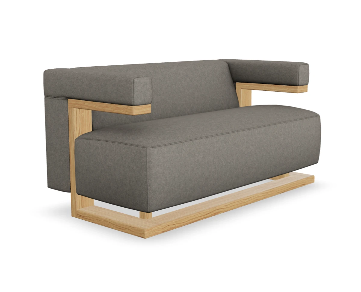 Tecta F51-2 Sofa mit Kavallerietuch Bezug rot Gestell Eiche massiv Tecta F51-2 Sofa mit Kavallerietuch Bezug rot Gestell Eiche massiv