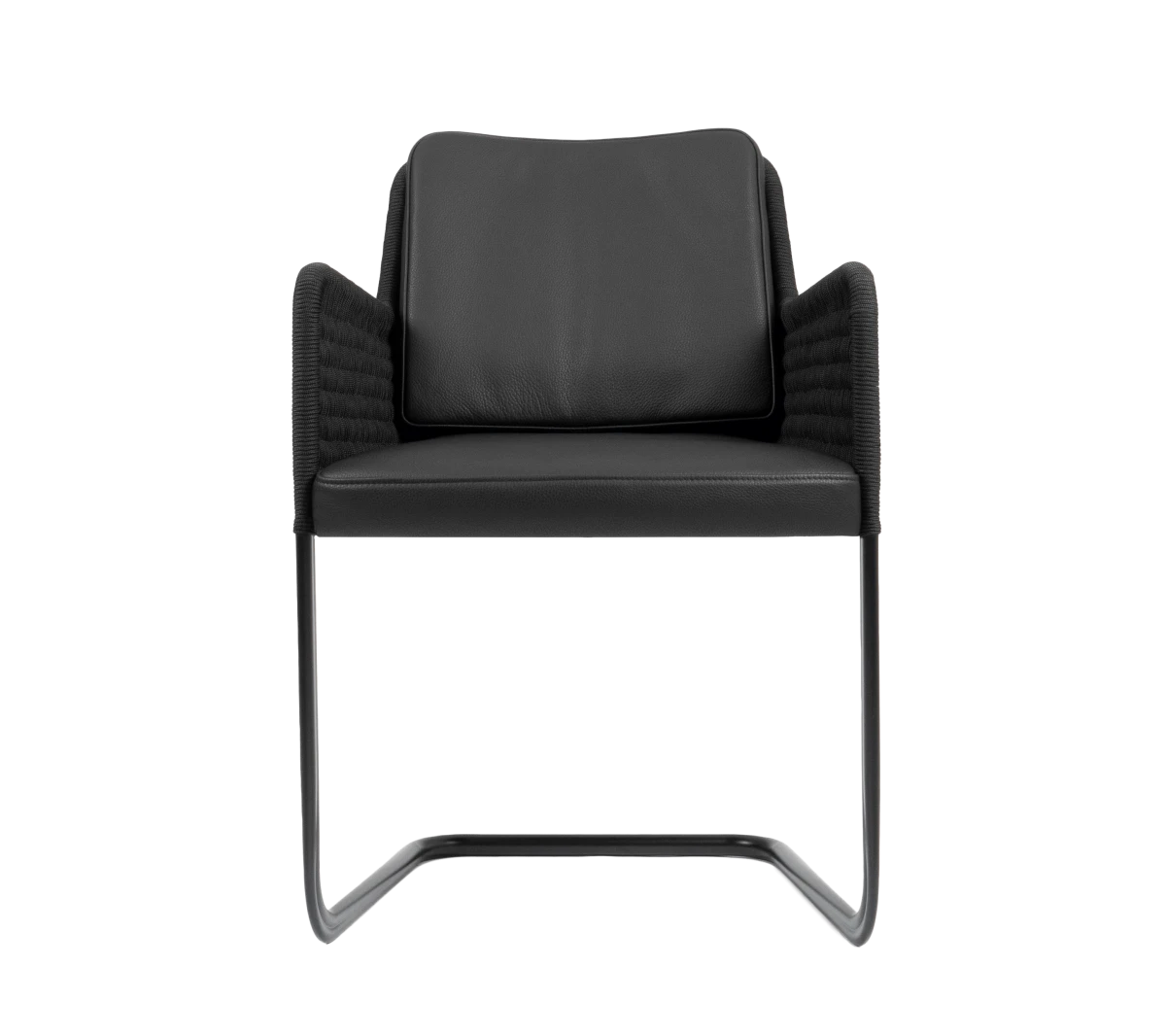 Tecta D43 Freischwinger mit schwarzem Geflecht und Leder in Schwarz vorderansicht Tecta D43 Freischwinger mit schwarzem Geflecht und Leder in Schwarz vorderansicht