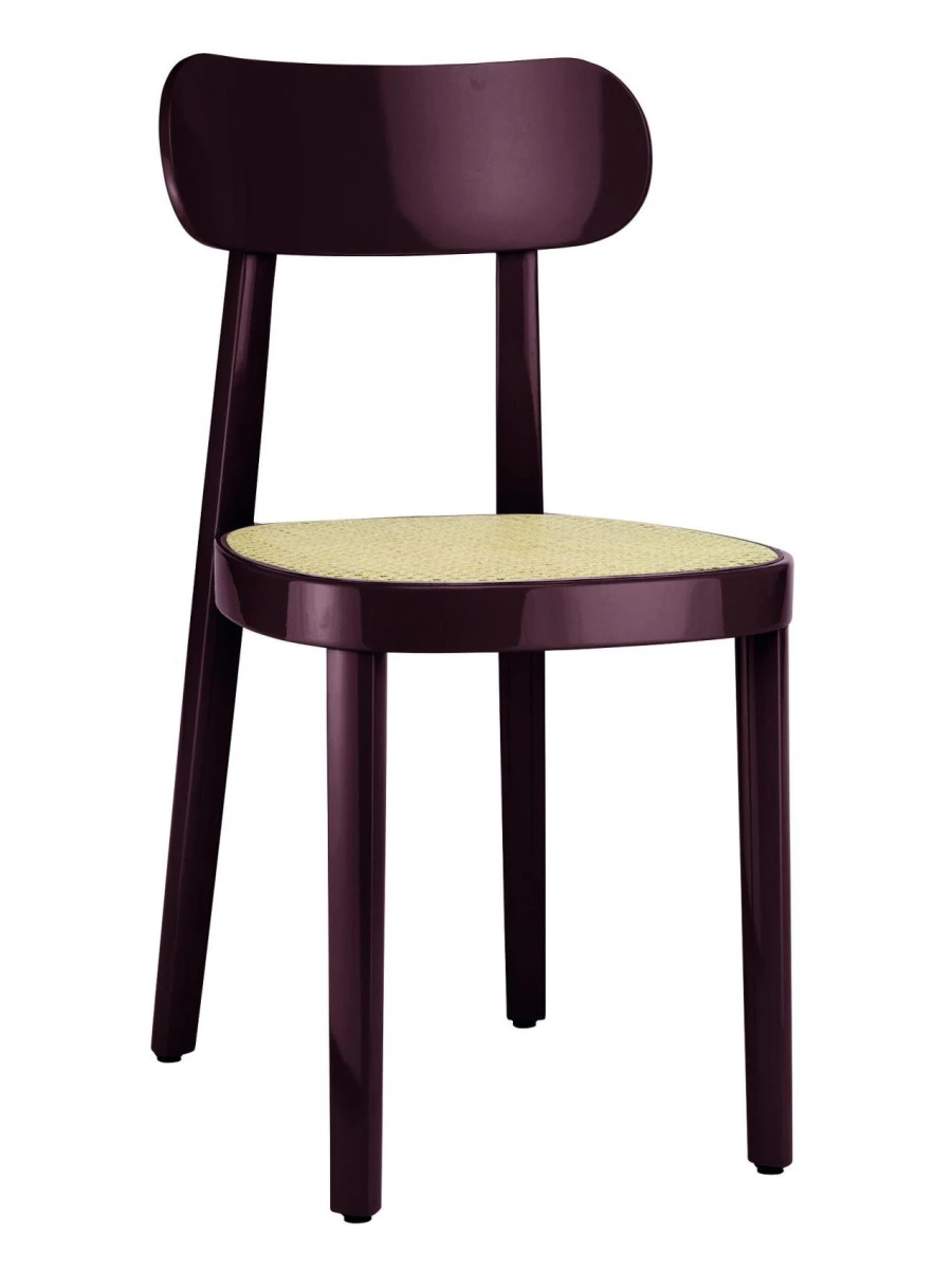 Thonet 118 Stuhl in Hochglanzoptik, dunkelbraun-violett, aus Buchenholz mit Wiener Geflecht