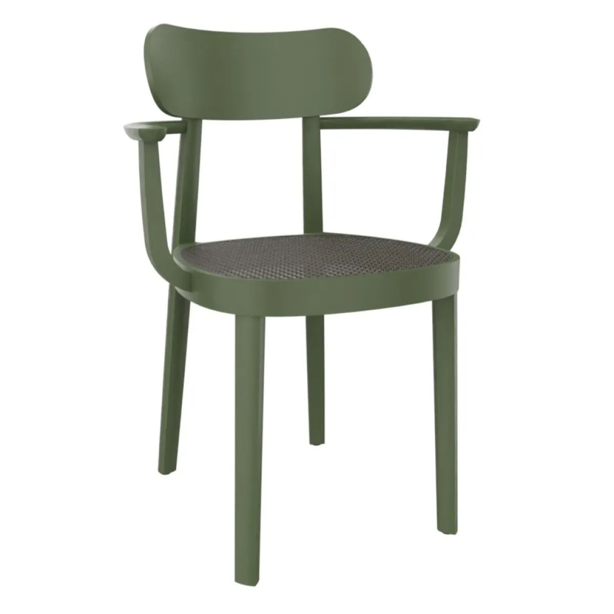 Thonet 118 F Holzstuhl mit Dark Melange Gelecht aus Buche in olivgrün gebeizt