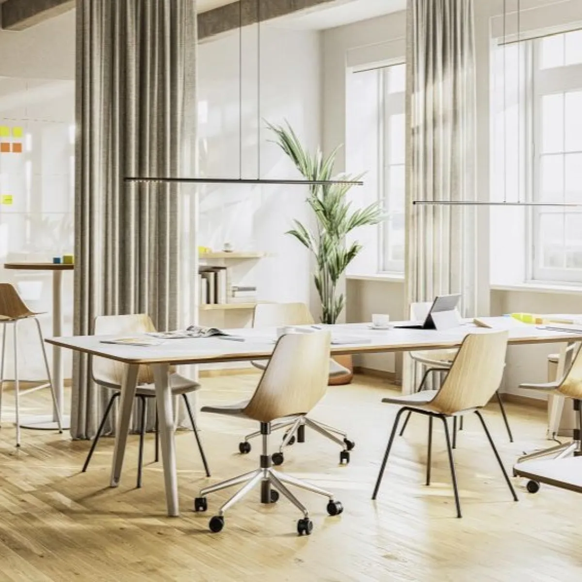 Thonet 1500 Tisch mit DUROPAL Beschichtung und Edelholzkante weiß