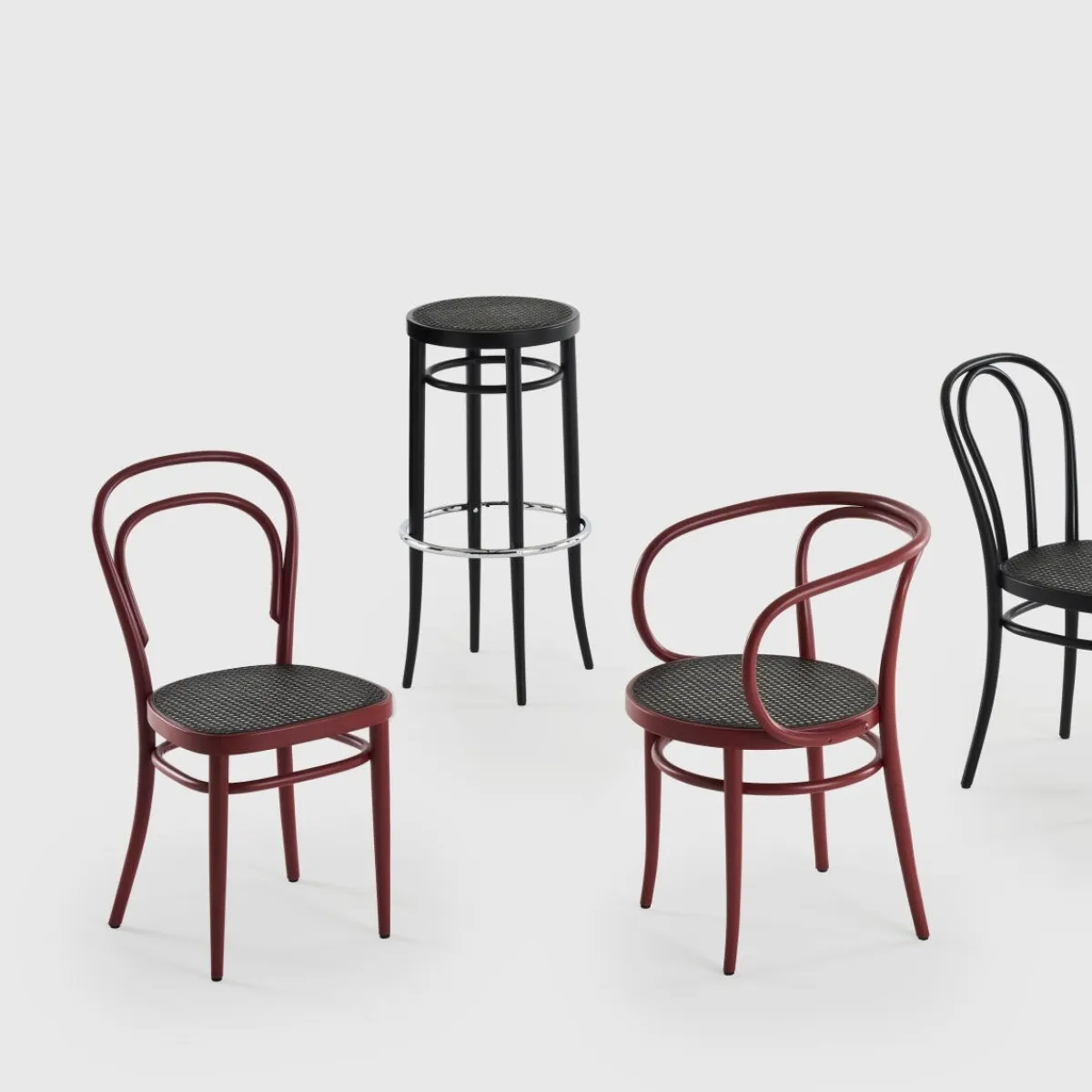 Thonet 204 RH Barhocker mit Dark Melange Geflecht