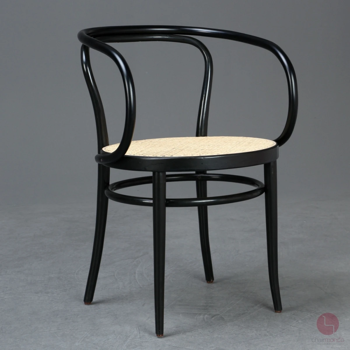 Thonet 209 Kaffeehaus Stuhl mit Wiener Geflecht in Schwarz gebraucht