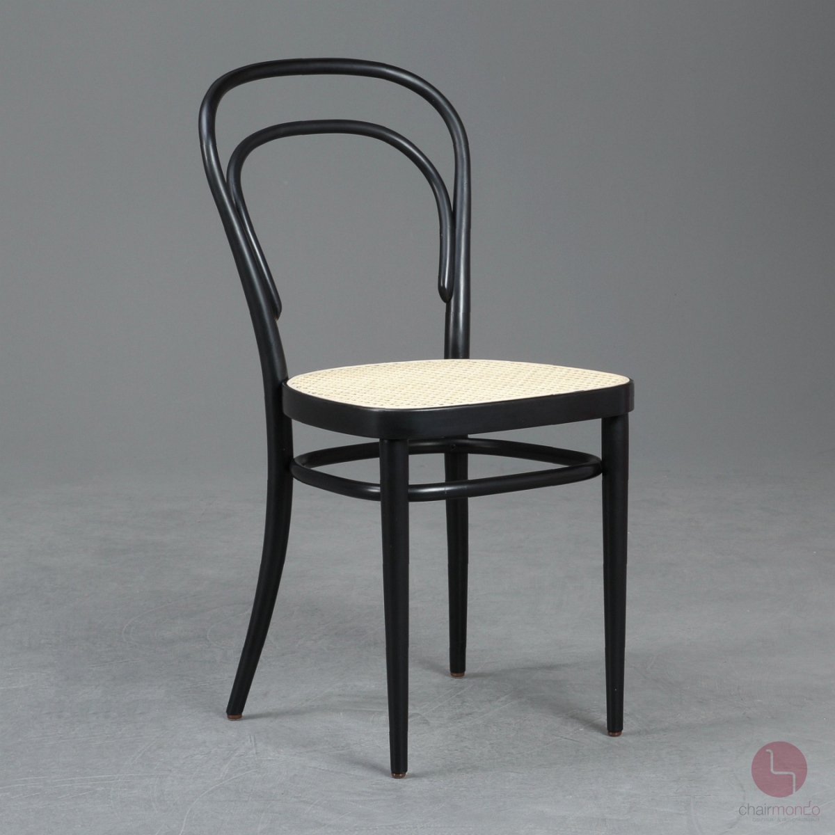 Thonet 214 Kaffehaus Stuhl in Schwarz mit neuem Wiener Geflecht gebraucht