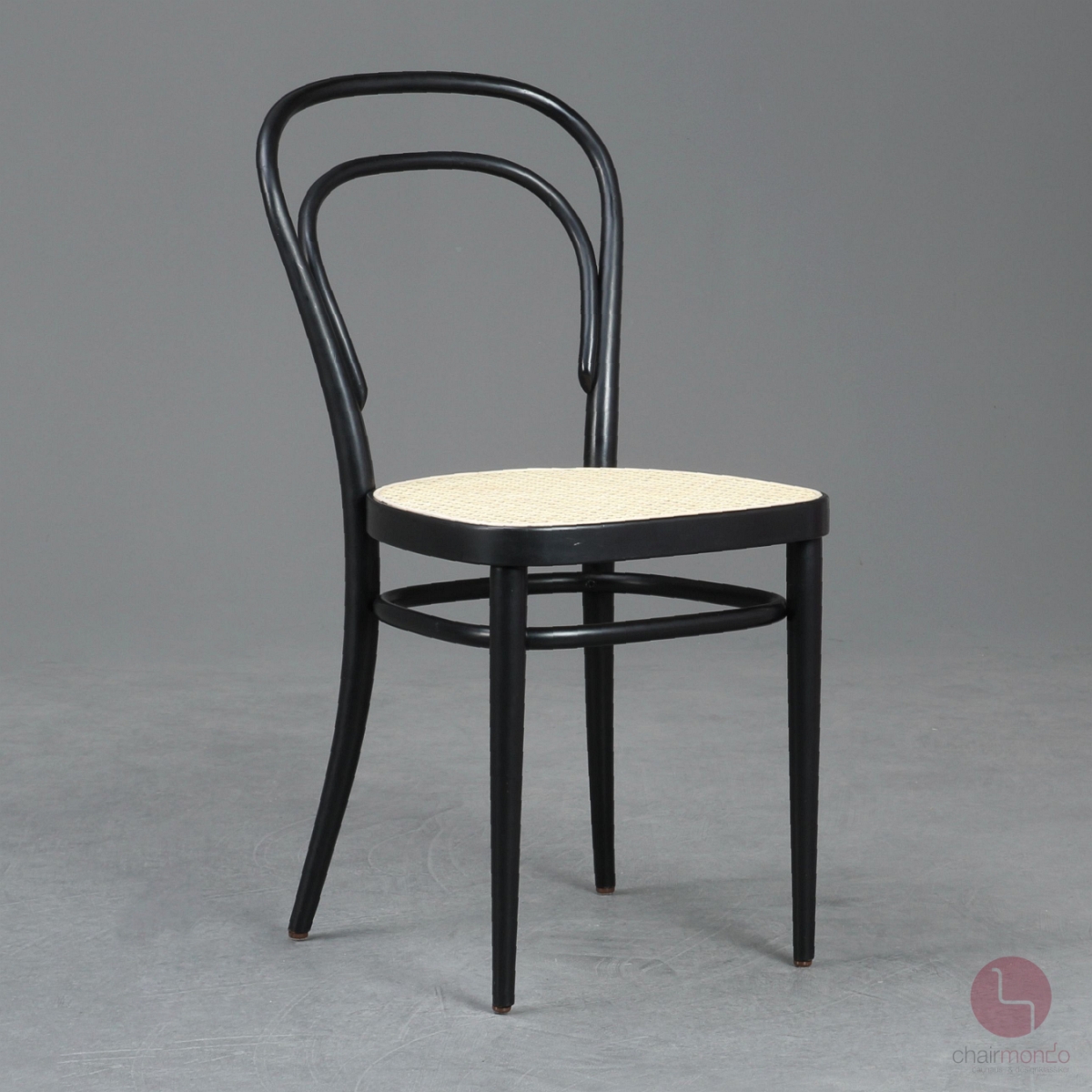 Thonet 214 Kaffehaus Stuhl in Schwarz mit neuem Wiener Geflecht gebraucht