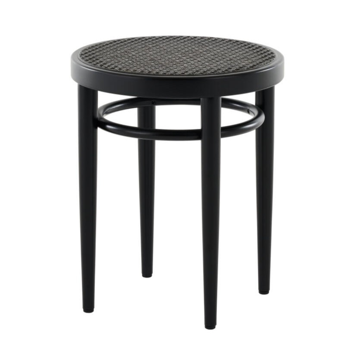 Thonet 214 RH Hocker mit Dark Melange Geflecht und Gestell aus Buche schwarz gebeizt