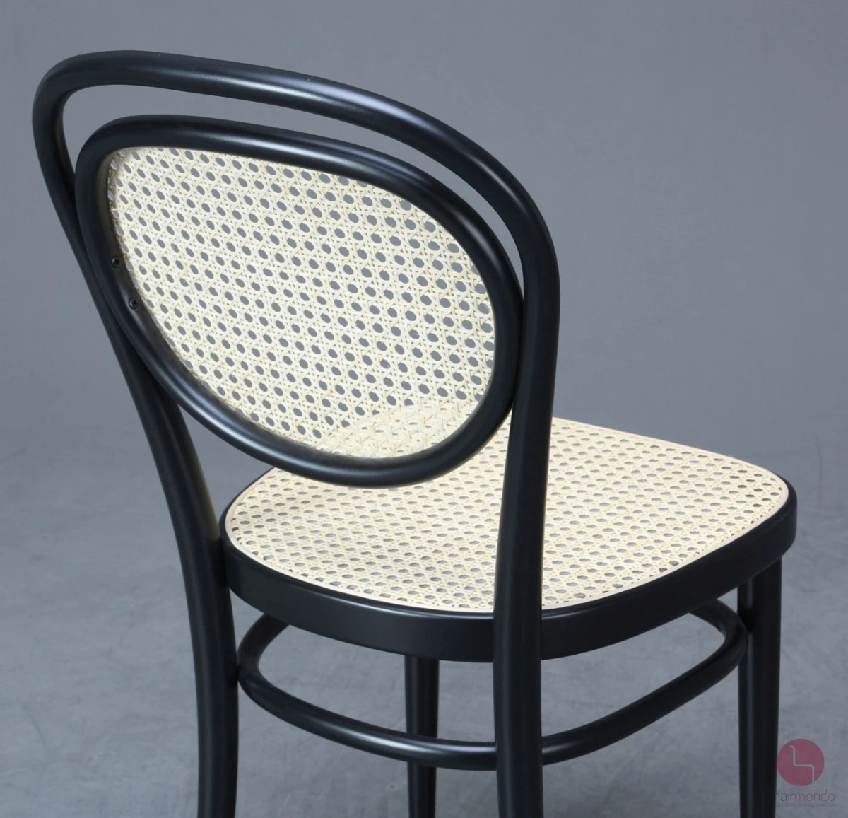 Thonet 215 R Bugholz Stuhl in Schwarz mit Wiener Geflecht + Stützgewebe