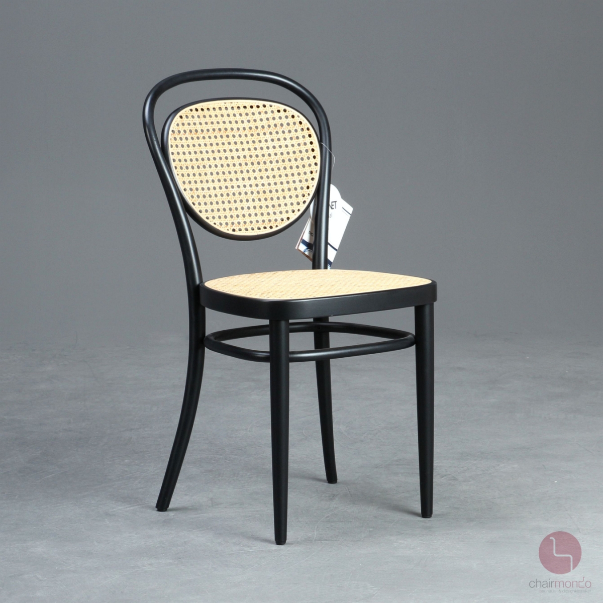 Thonet 215 R Bugholz Stuhl in Schwarz mit Wiener Geflecht