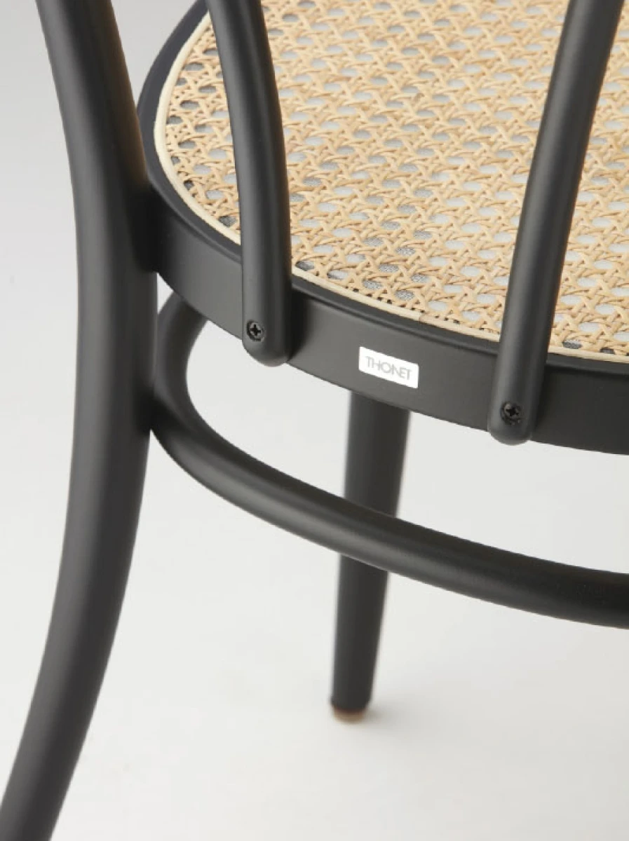 Thonet Bistrostuhl 218 Buche schwarzt gebizt Geflecht naturfarben Detailanicht Stützgewebe