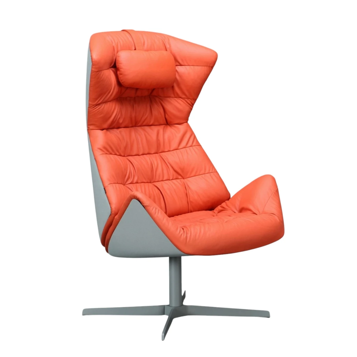 Thonet 808 Sessel mit Leder Sitzfläche Begonia und Stoff Außenschale Verkehrsgrau