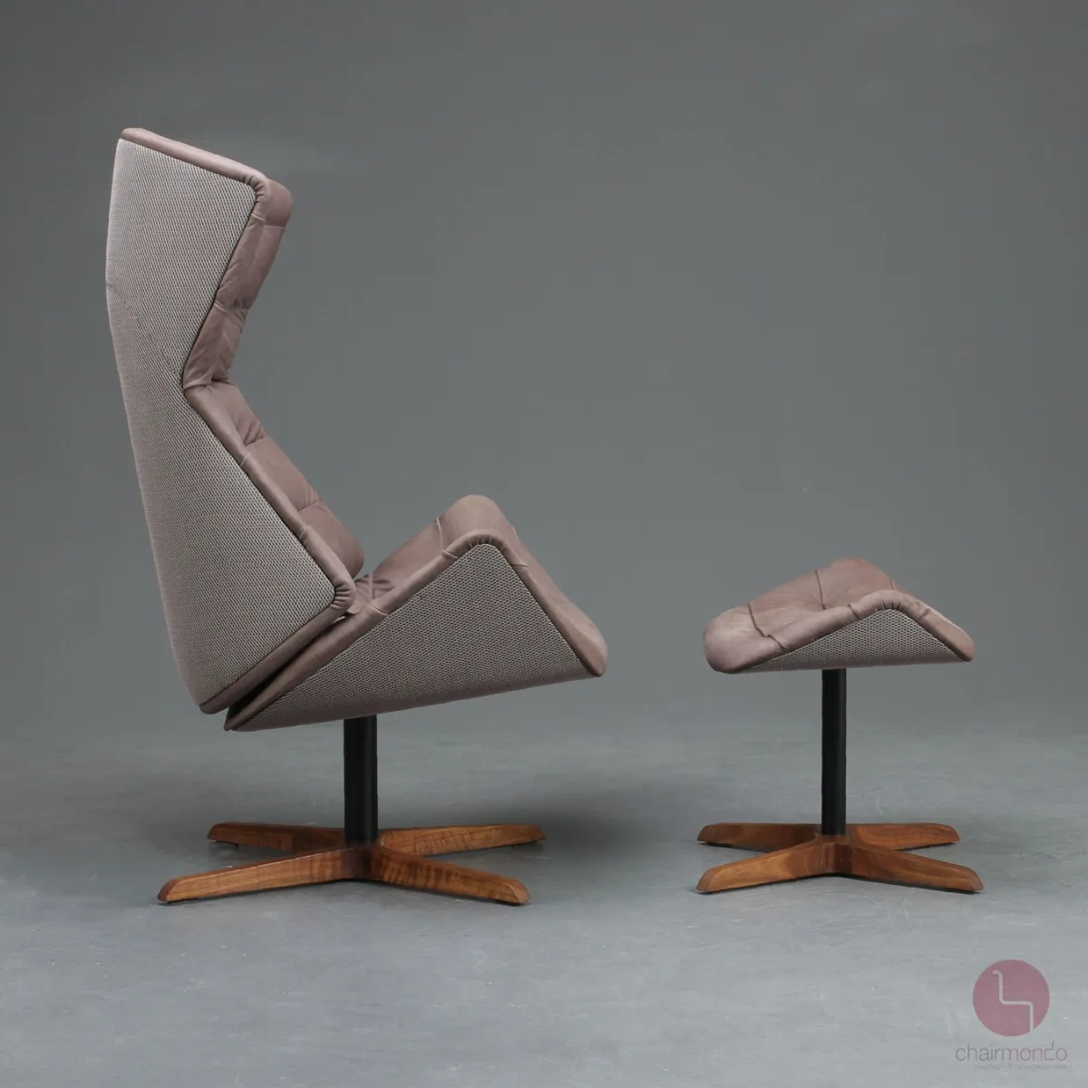 Thonet 808 Lounge Sessel mit Hocker Leder Braun Gestell Nussbaum gebraucht