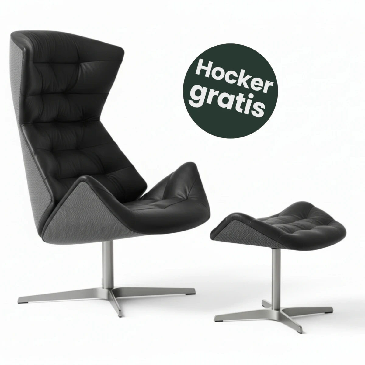 Thonet 808 Lounge Sessel und Hocker mit Leder Sitzfläche und Stoff Außenschale l gratis Hocker