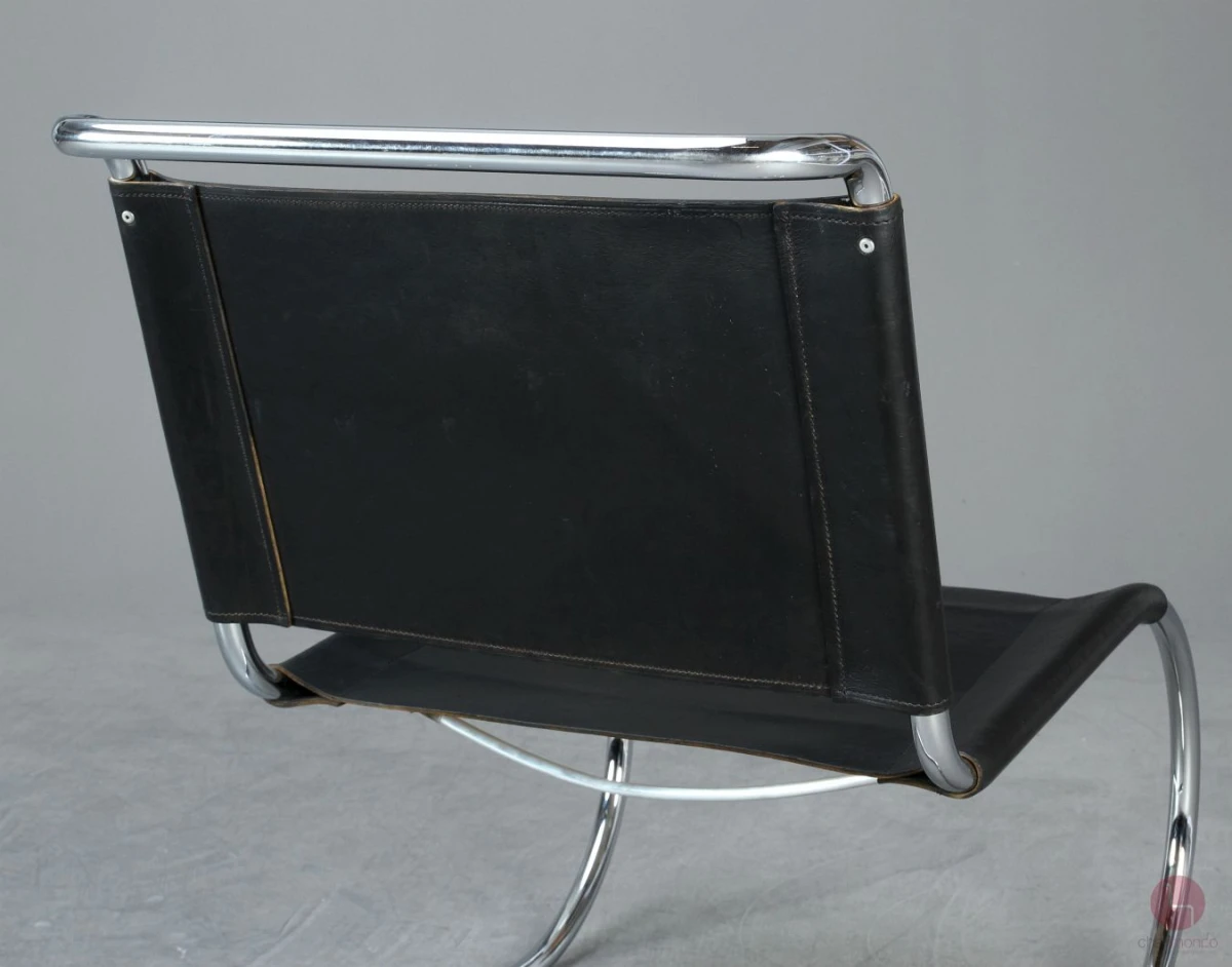 Thonet MR Lounge Sessel mit schwarzem Leder Rückenlehne hinten