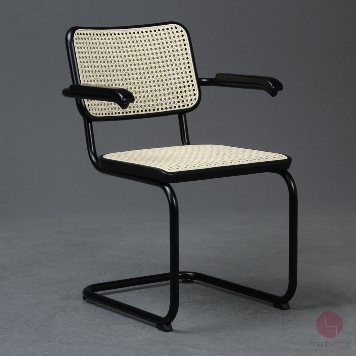 Thonet S64 V Freischwinger mit schwarzem Gestell und Wiener Geflecht gebraucht