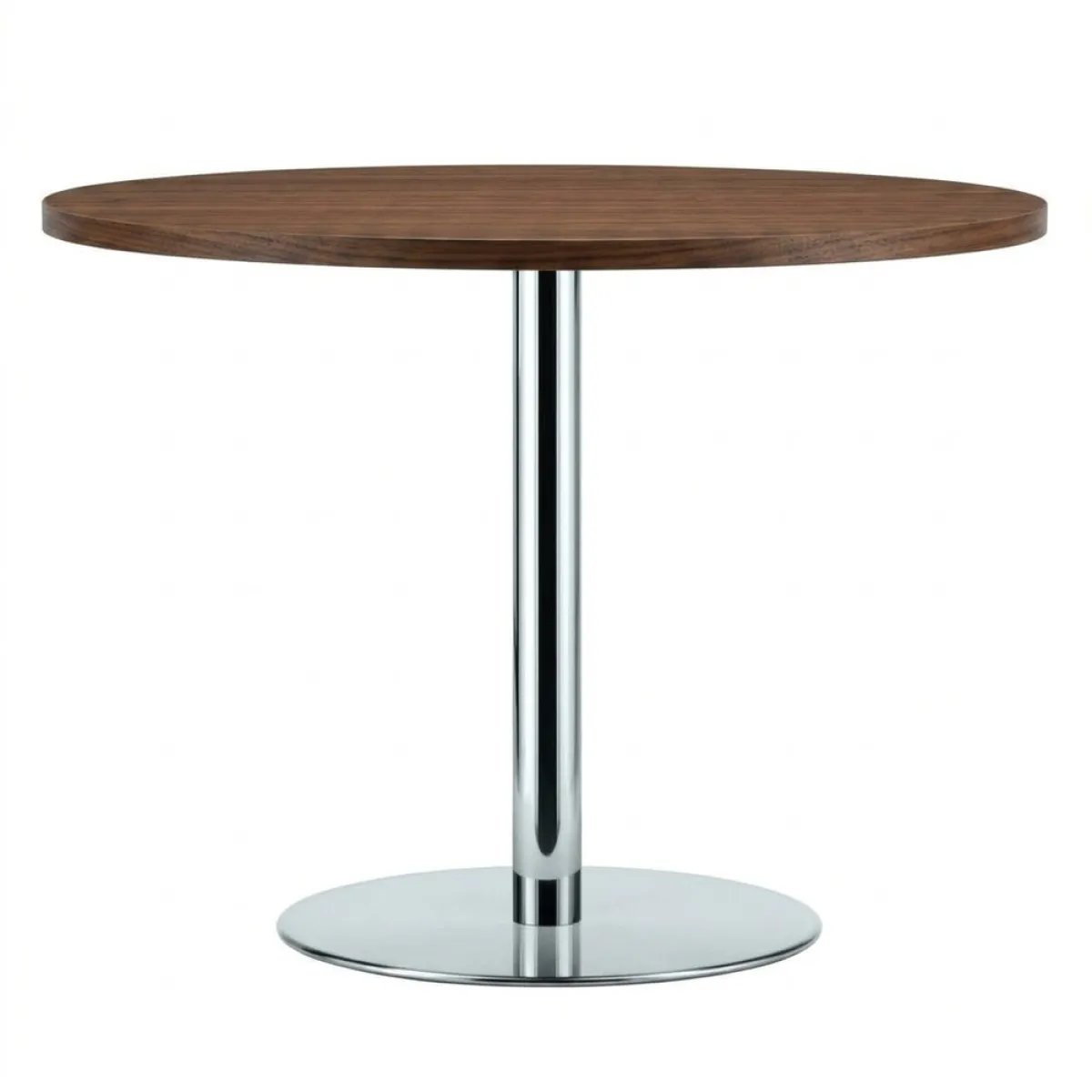 Thonet S1123 Runder Tisch mit Platte aus Nussbaum und verchromten Gestell