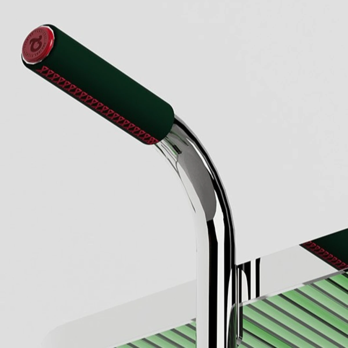 Thonet x xTanqueray Barwagen aus Chromgestell udn Riffelglas in Londongrün Detailansicht Thonet x xTanqueray Barwagen aus Chromgestell udn Riffelglas in Londongrün Detailansicht